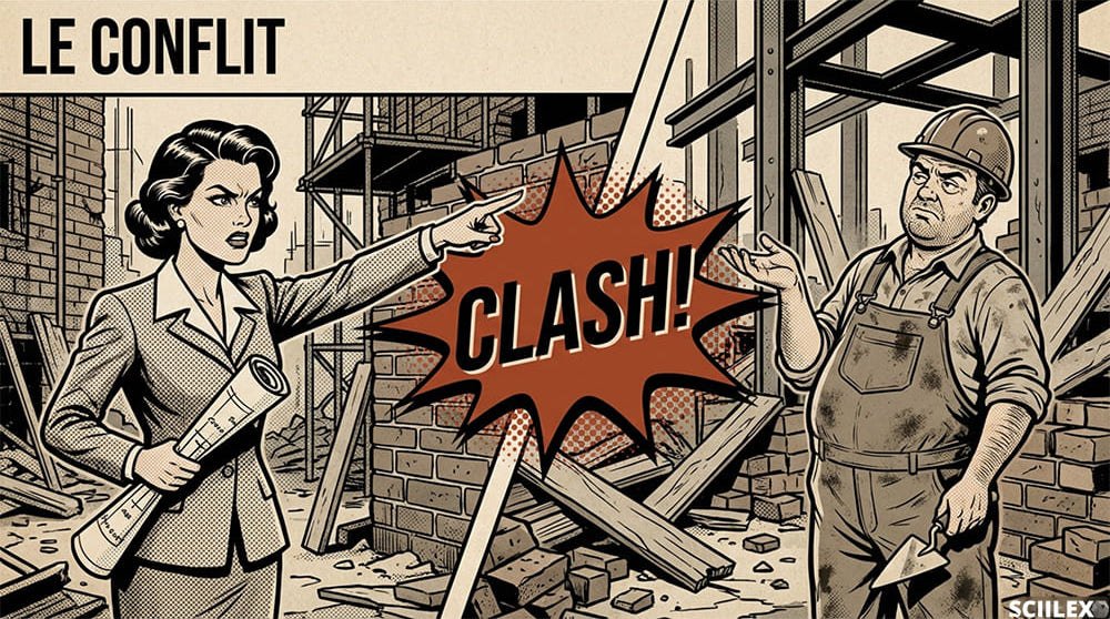 Litige de construction avec chantier bloqué et malfaçons visibles nécessitant l’intervention d’un expert bâtiment